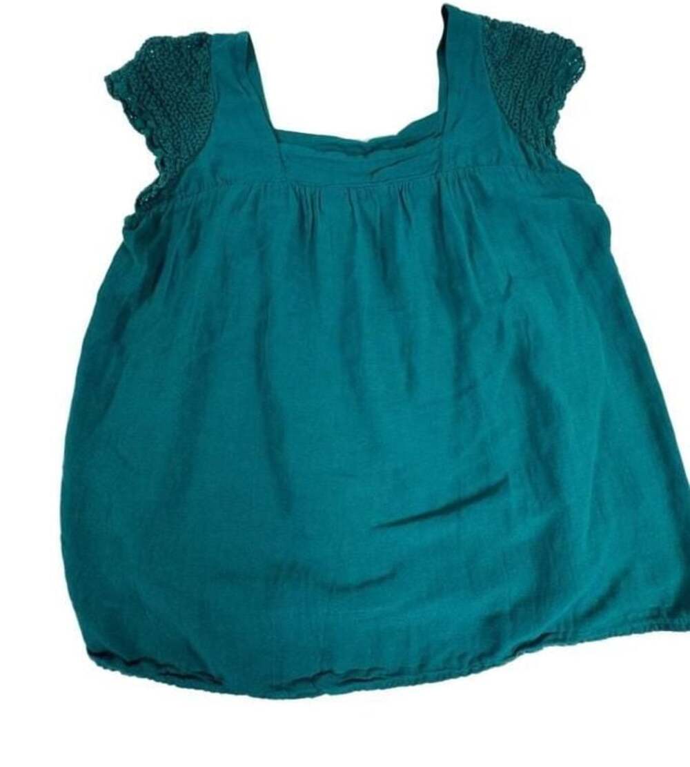 Old Navy Teal Green Square Neck Crochet Cap Sleeve Top Size XL
